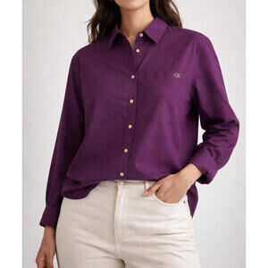 Calvin Klein Women’s Blouse Size 1X Deep Purple Button Up Long Sleeve 90s Minima